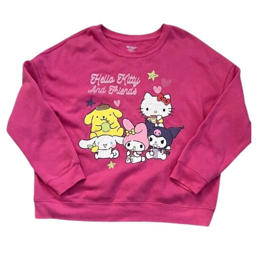 Sanrio Hello Kitty & Friends Pink Pullover Sweatshirt Front/Back Graphic -Size L